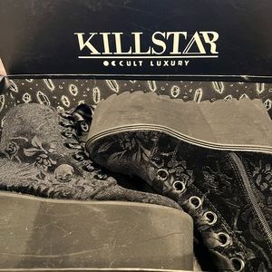 Killstar NIB US 7/ UK 5/ EUR 38 Vampires Kiss black skull n rose velvet boots